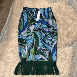 Womens house of Harlow Tropical Print Skirt with Fringe Hem